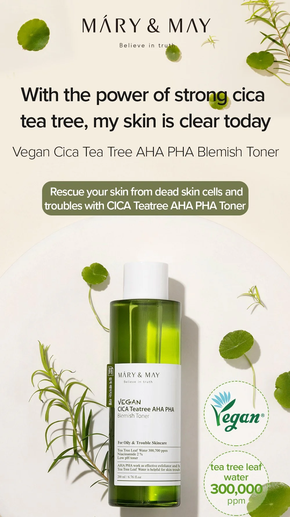 [Mary&May] Vegan CICA Tea Tree AHA PHA Blemish Toner - 200ml - Image 8