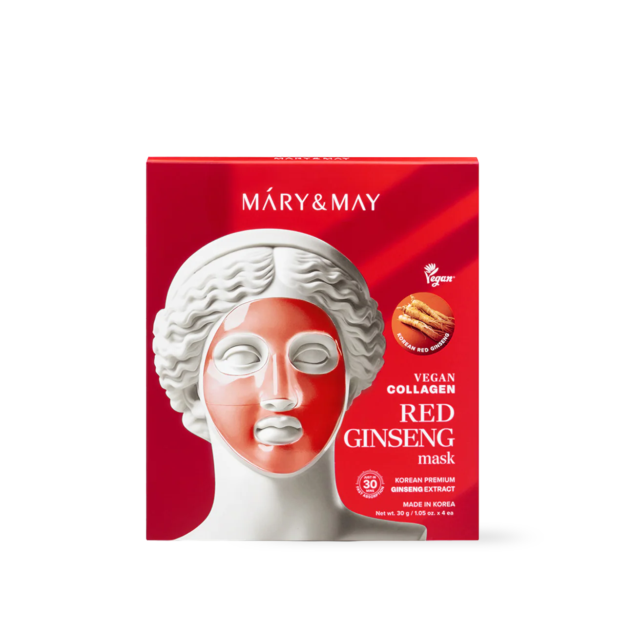 [Mary&amp;May] Mascarilla vegana de colágeno y ginseng rojo (30 g x4)