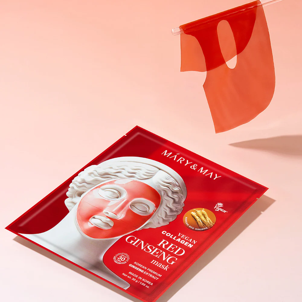 [Mary&amp;May] Mascarilla vegana de colágeno y ginseng rojo (30 g x4) - Image 4