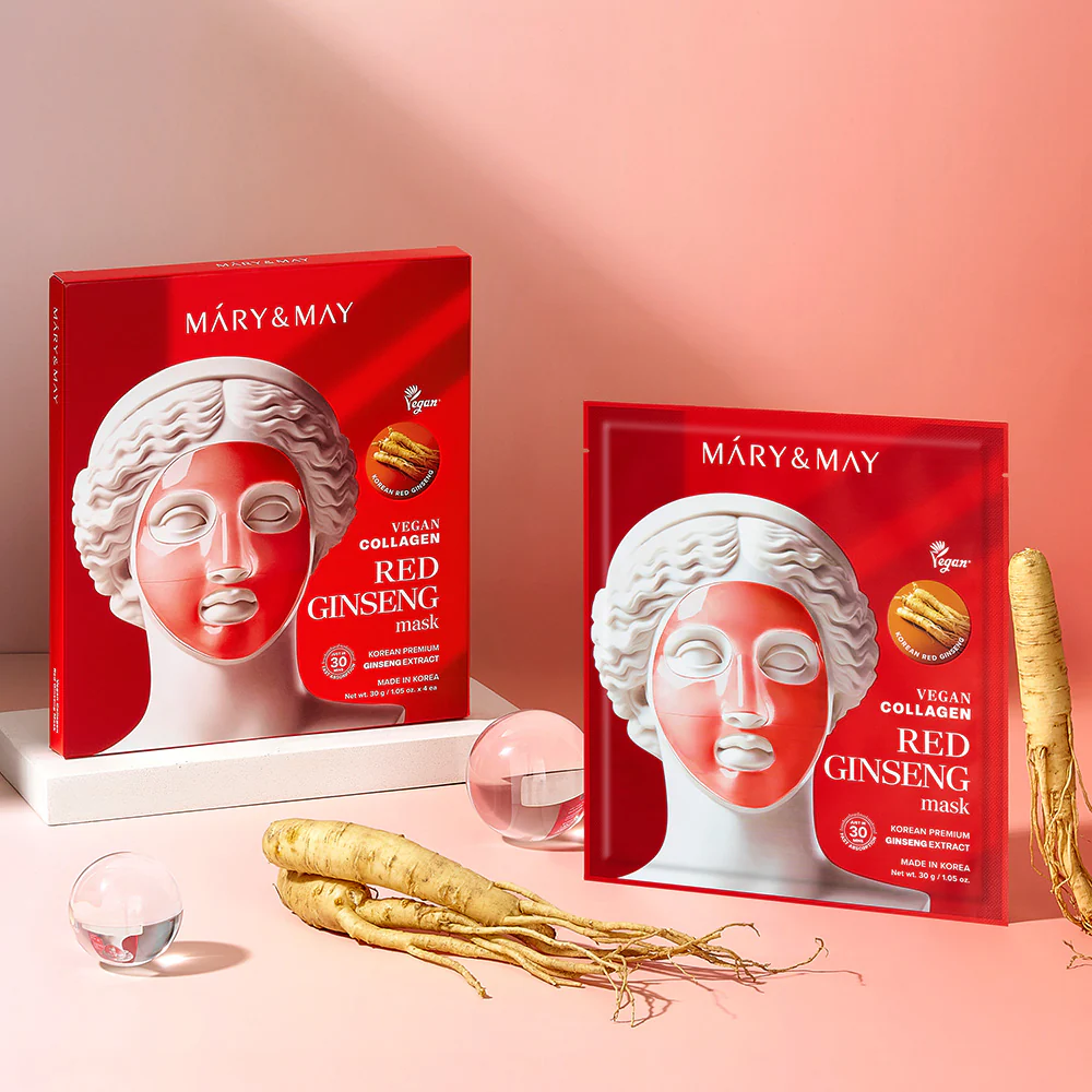 [Mary&amp;May] Mascarilla vegana de colágeno y ginseng rojo (30 g x4) - Image 5