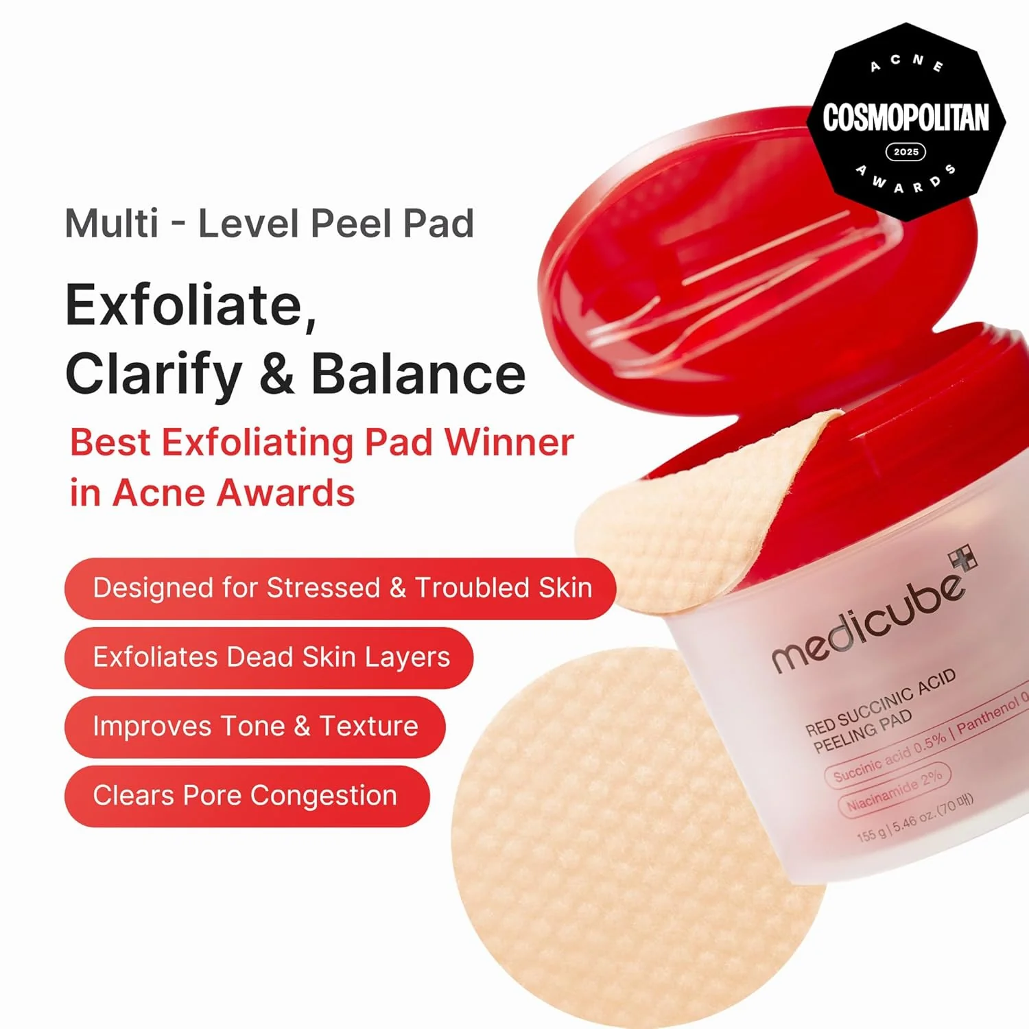 [Medicube] Discos Exfoliantes con Ácido Succínico Rojo 70 unidades - Image 2