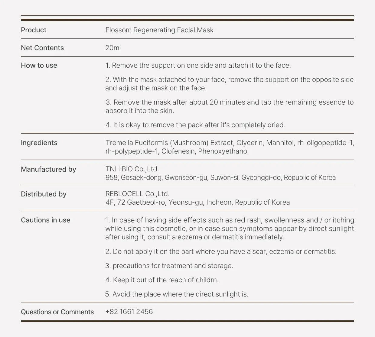 [Reblocell] Flossom Regenerating Facial Mask EGF 1ppm 1 Sheet - Image 13