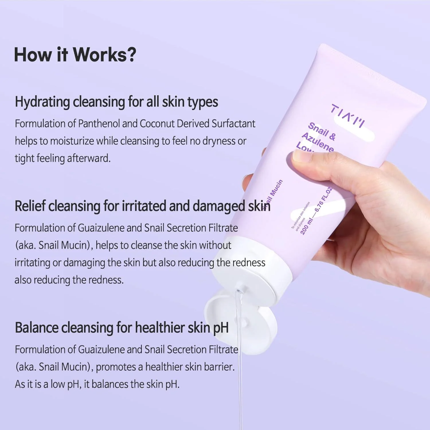 [TIAM] Snail & Azulene Low pH Cleanser - 200ml - Image 3
