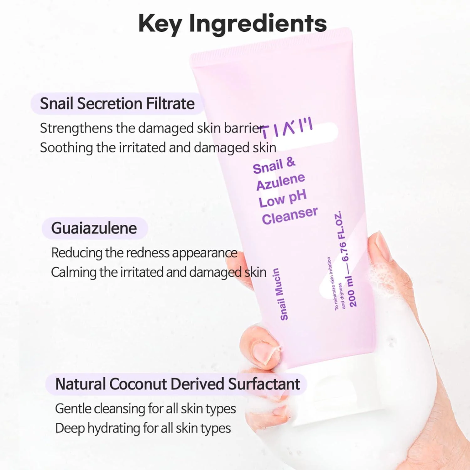 [TIAM] Snail & Azulene Low pH Cleanser - 200ml - Image 4